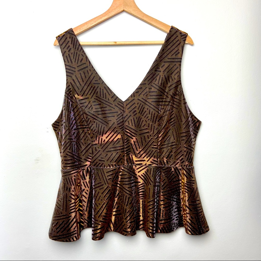 Forever 21+ Gold Peplum Top with Zip Up Back | 2X